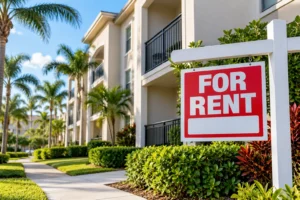 Florida rental property with a For Rent sign representing renters insurance for tenants.